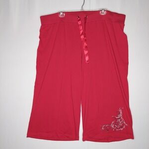 V-Sport Capris Womens 26/28 Red Jersey Knit Wide Leg Elastic Waist Drawstring